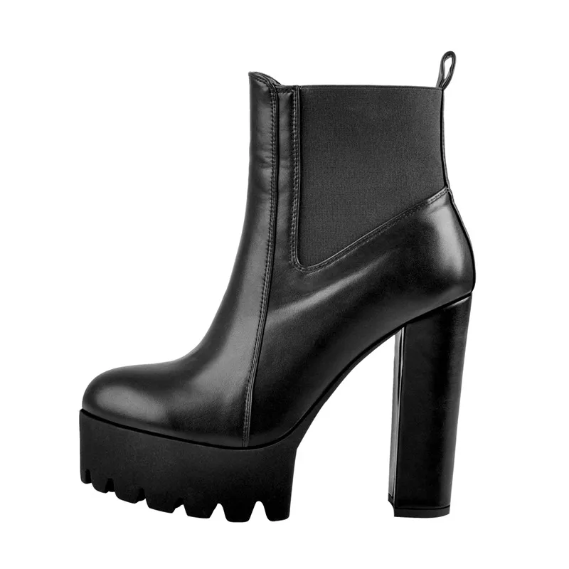 Onlymaker Women Round Toe Platform Ankle booties Thick High Heel Plus Size Black Ladies Boots