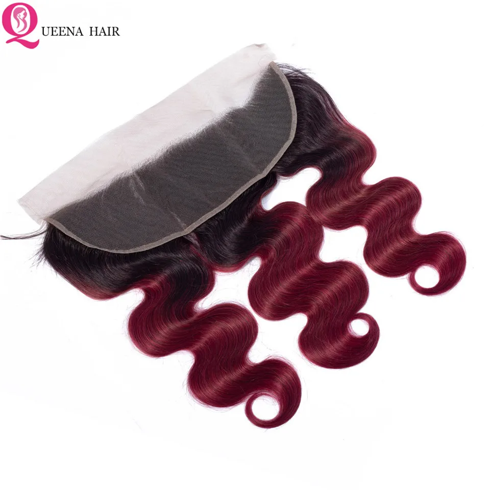 1B Burgundy Raw Indian Hair Bundles With Frontal Ombre Body Wave Human Hair Bundles With Lace Frontal Closure Colored Hair Deals