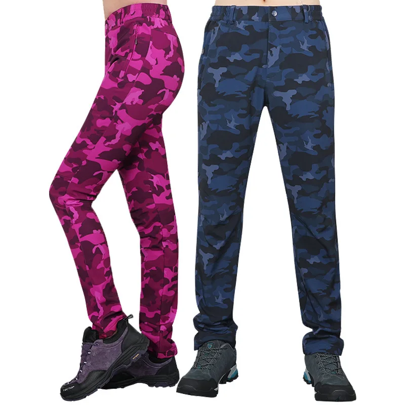 

Tectop men women Soft shell pants Autumn Winter Camouflage print hiking pants outdoor windproof waterproof warm camping trousers