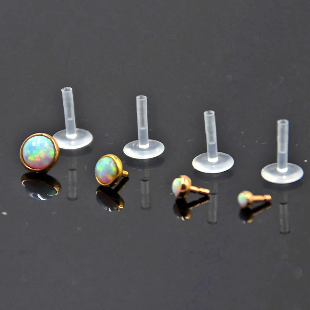 BOG-7PCS AB&Clear&Opal Zircon Bioplast PTFE Labret Lip Bar Ring Monroe Lip Stud Ear Cartiliage Tragus Helix Piercing stud Ring