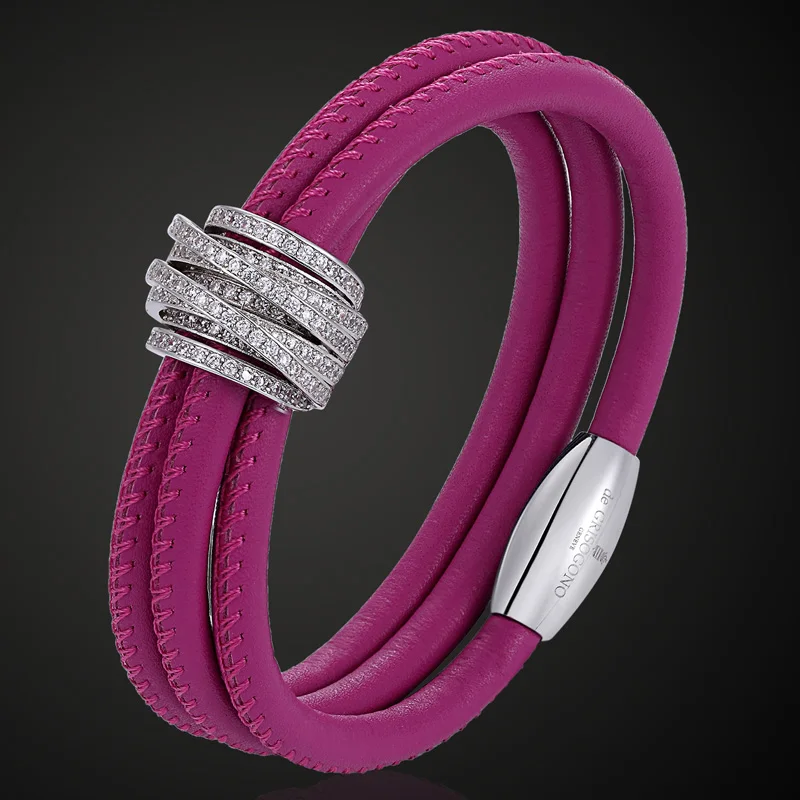 Zlxgirl jewelry Brand Cubic Zircon bracelet and bangle best women\'s fine Christmas gifts imitation leather bracelet accessories