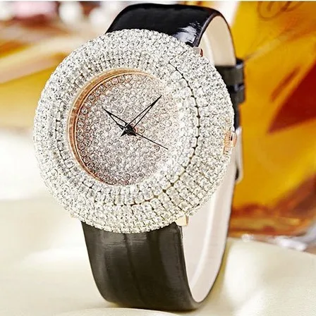 2024 Summer Women Full Rhinestone Watches Austria Crystal Diamond Stone Watch Big Dial Dress Watches Genuine Leather Wristwatch