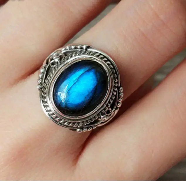 Nepal Silver Sterling Silver Ring Inlaid Labradorite Big Yards Size Number