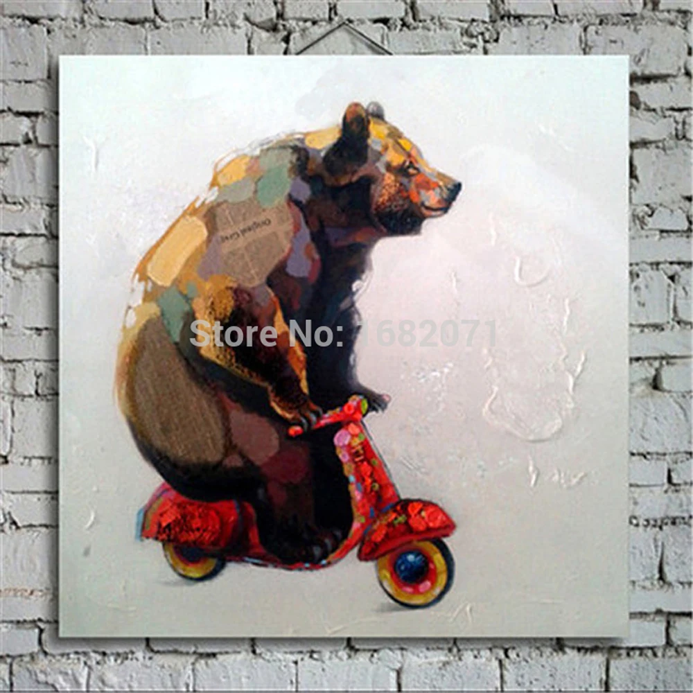 

Wholesale Handmade Unique Design Brown Bear Oil Painting Big Animal Bear With Motor Painting On Canvas For Wall Decoration