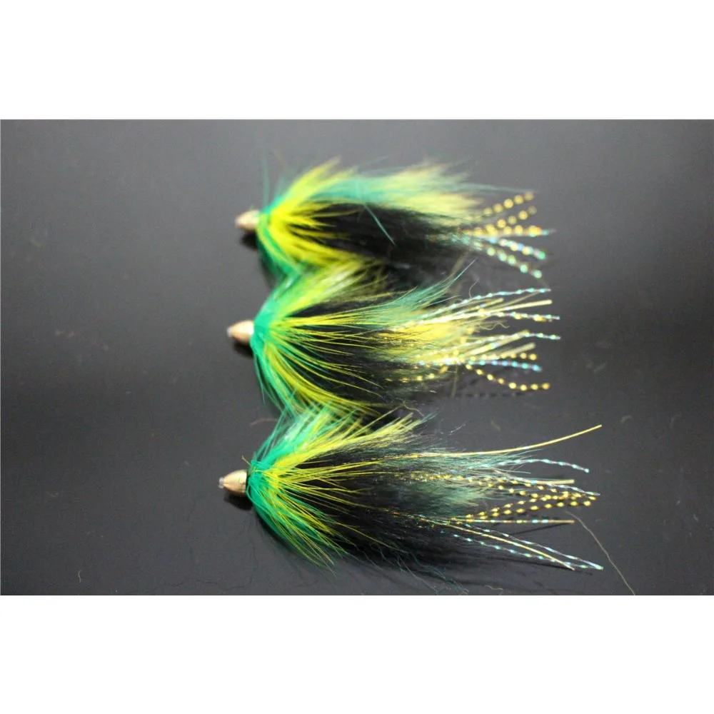 Tigofly 24 pcs/lot Green&Black Fearther Cone Head Tube Fly Streamer Fly Salmon Trout Steelhead Fly Fishing Flies Lures