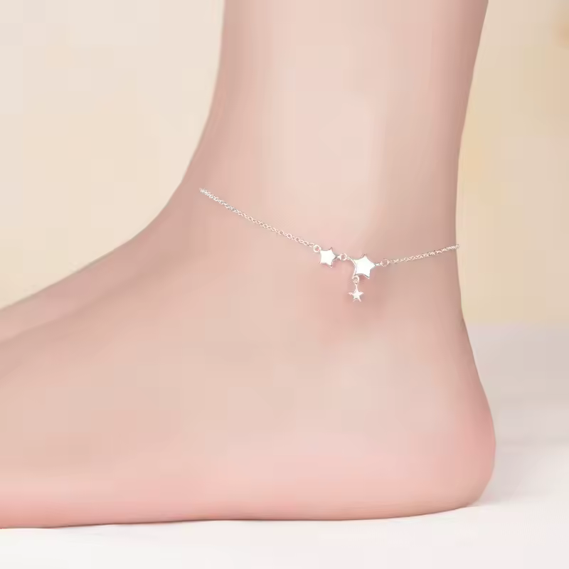 Buyee 925 Sterling Silver Female Simple Anklet Chain Foot Legs Anklet for Women Fashion Star Fine Jewelry Anklets Chain