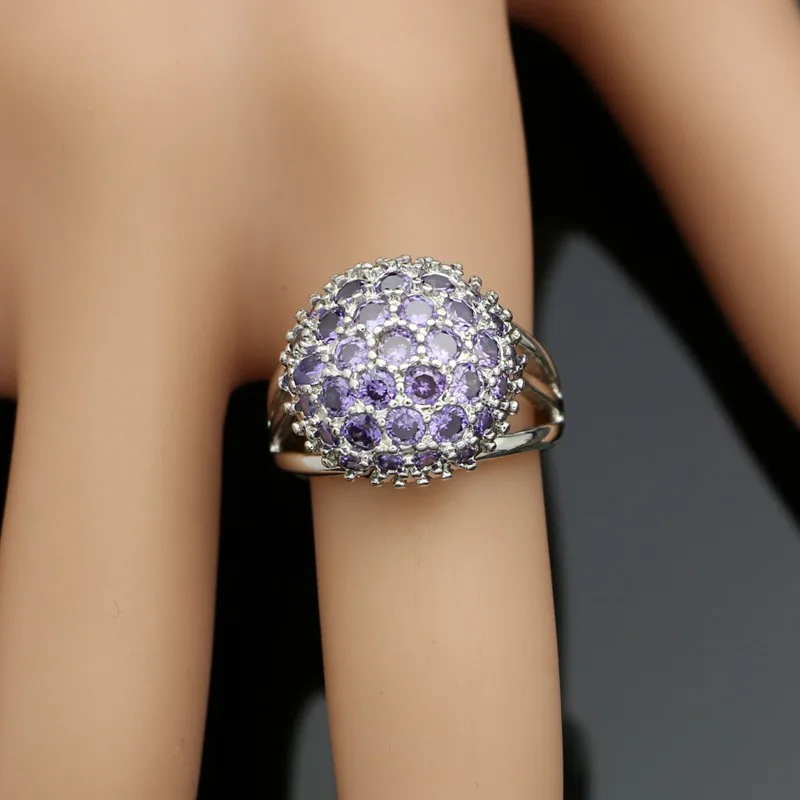925 Silver Jewelry Sets For Women Football Shape Purple Cubic Zirconia Stud Earrings Pendant Ring Bracelet Necklace Silver Sets