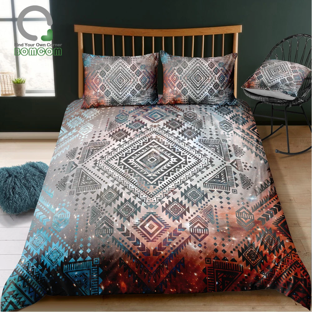 Bomcom 3D Bedding set Aztec Paint Navajo Pattern Traditional Native Ornament  Boho Chic Design Galaxy Duvet cover 100%Microfiber