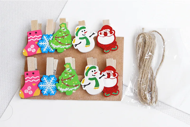 Christmas Series Wood Clothes Pegs for Photo Postcard Peg Clips Paper Peg Craft Clothespin Decoration Clip Office Stationery