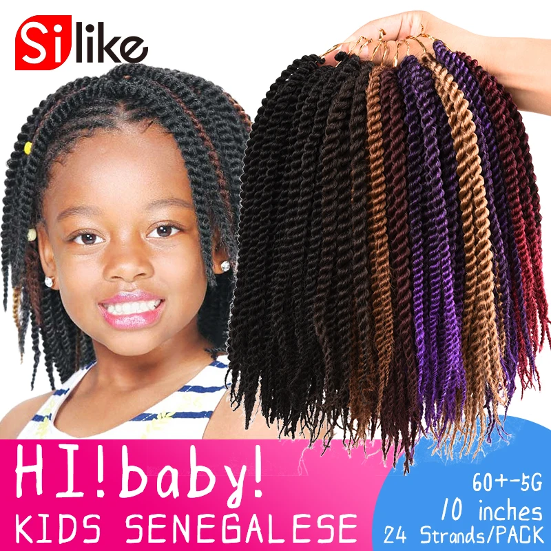 Silike Synthetische 24 Wortels Gehaakte Vlechten Senegalese Twist 10 Inch Haak Twist Vlecht Haar Voor Kid Gehaakte Vlechten Haar 9 kleur