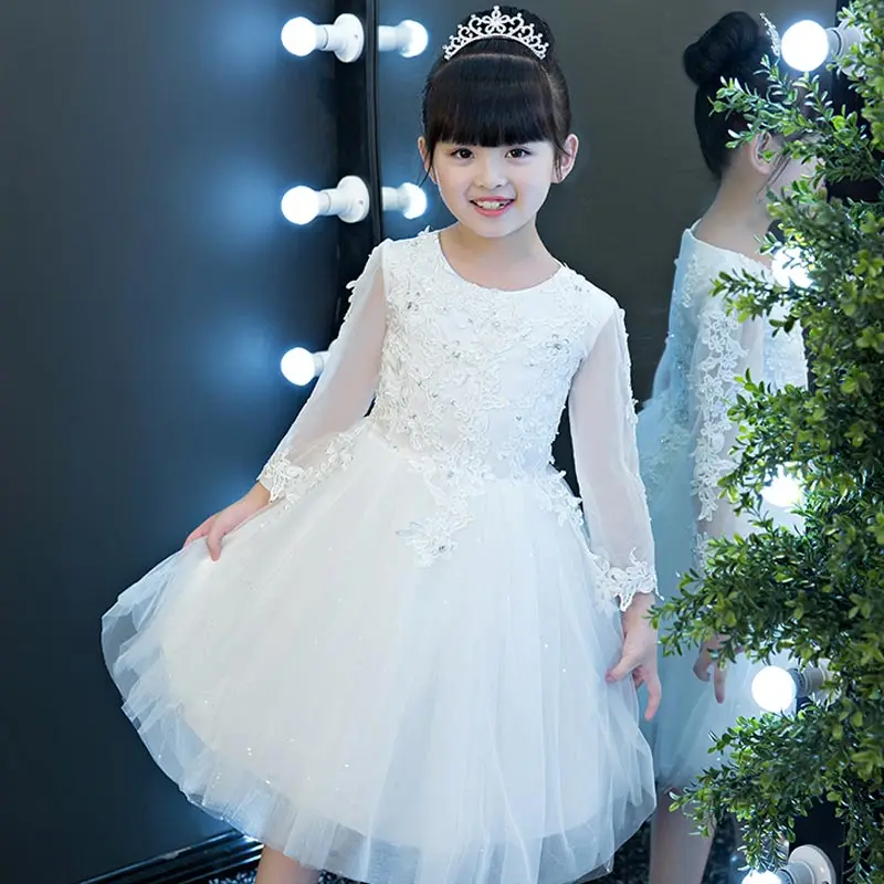 FADISTEE มาใหม่สวยดอกไม้ appliques ลูกไม้ชุดเด็กผู้หญิงประดับด้วยลูกปัดคริสตัลหวานสไตล์ชุด