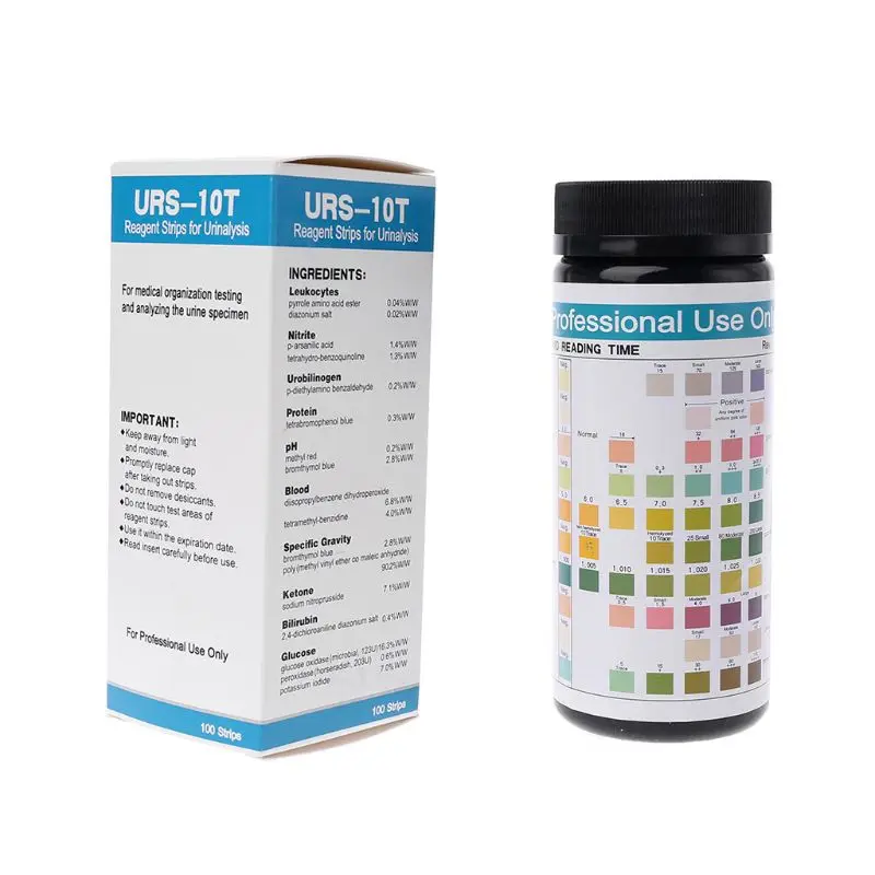 100 Strips URS-10T Urinalysis Reagent Strips 10 Parameters Urine Test Strip Leukocytes, Nitrite, Urobilinogen, Protein, pH, Bloo