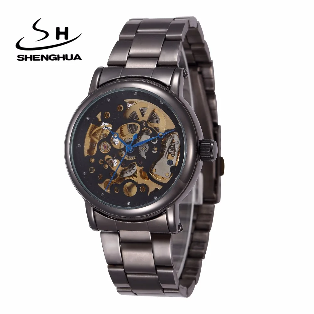 SHENHUA SH Brand Skeleton Watch Women Fashion Steampunk Skeleton Black Dial Automatic Mechanical Women Casual Ladies Watches New