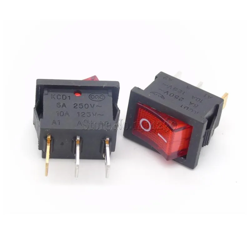 10PCS Ship Type Switch 15*21mm 3PIN ON/OFF Rocker Switch 6A/250V 10A/125V 15X21 With Red Light