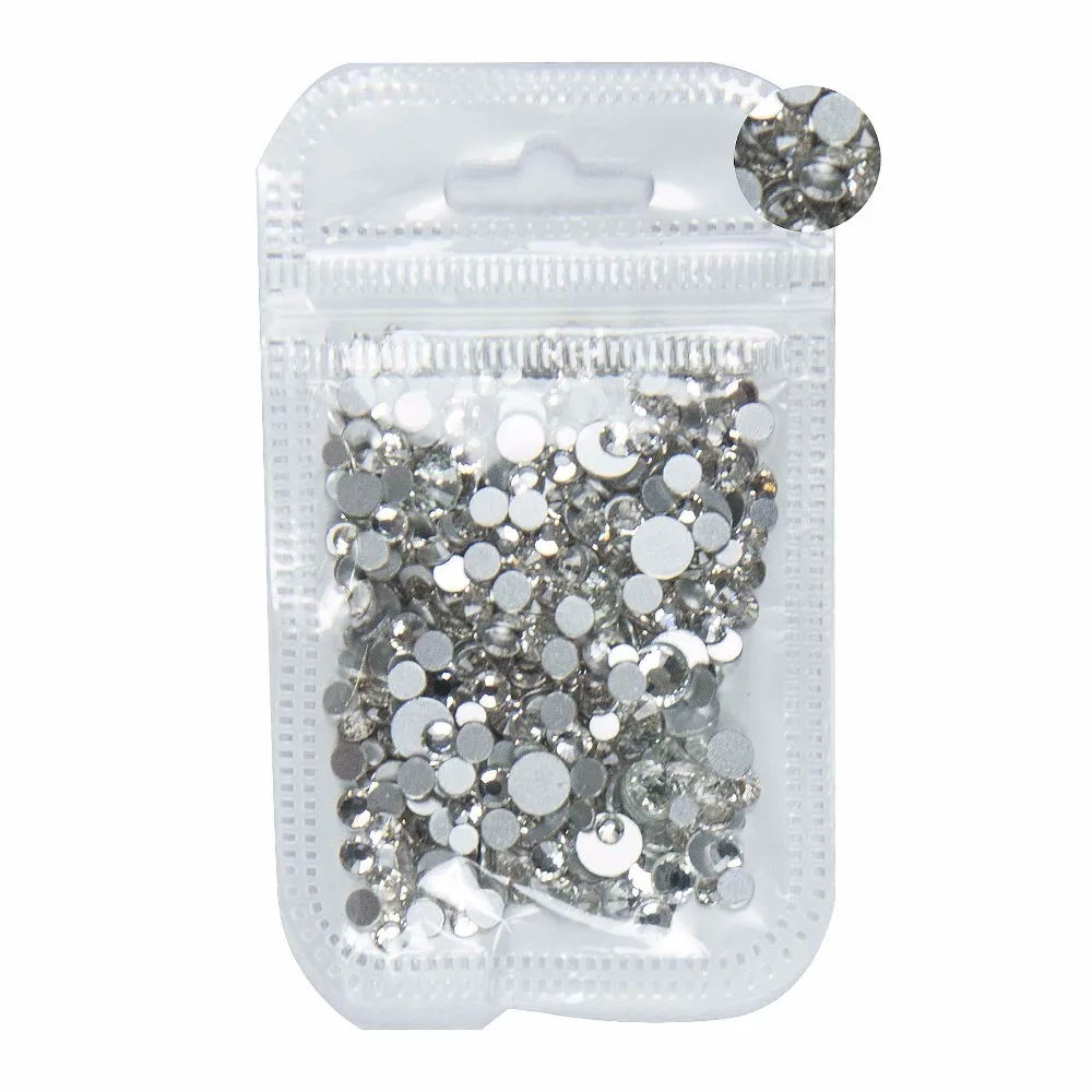 Flatback Crystal Rhinestone para Nail Art, strass não-Hotfix, vidro 3D, decoração Flatback, SS3-ss30 tamanhos mistos, 5g por saco