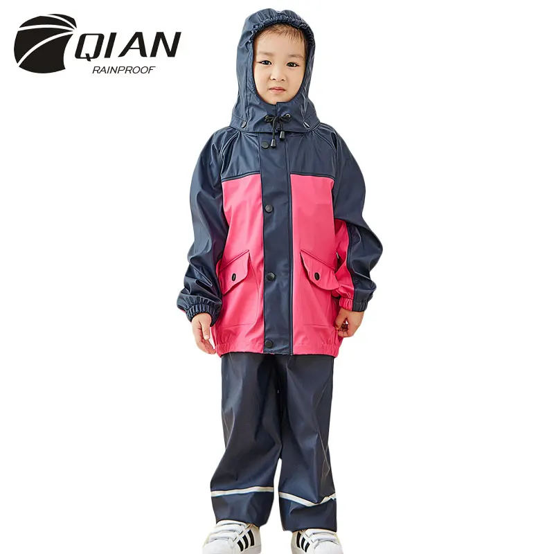 QIAN RAINPROOF Impermeable Children Raincoat School Waterproof Kids Rain Coat Boys/Girls Rain Gear Poncho Rain Pants Rain Jacket