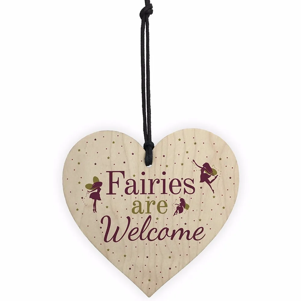 Wooden Fairies Welcome Hanging Garden Gardening Shed Summer House Wall Plaque Fairy Sign Christmas Home DIY Decorations