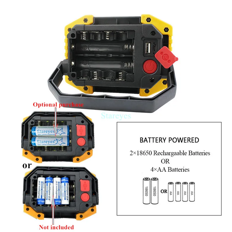 Portable COB LED Floodlight 20W Rechargeable Flood light Outdoor lamp lighting flashlight torch optional purchase 18650 battery