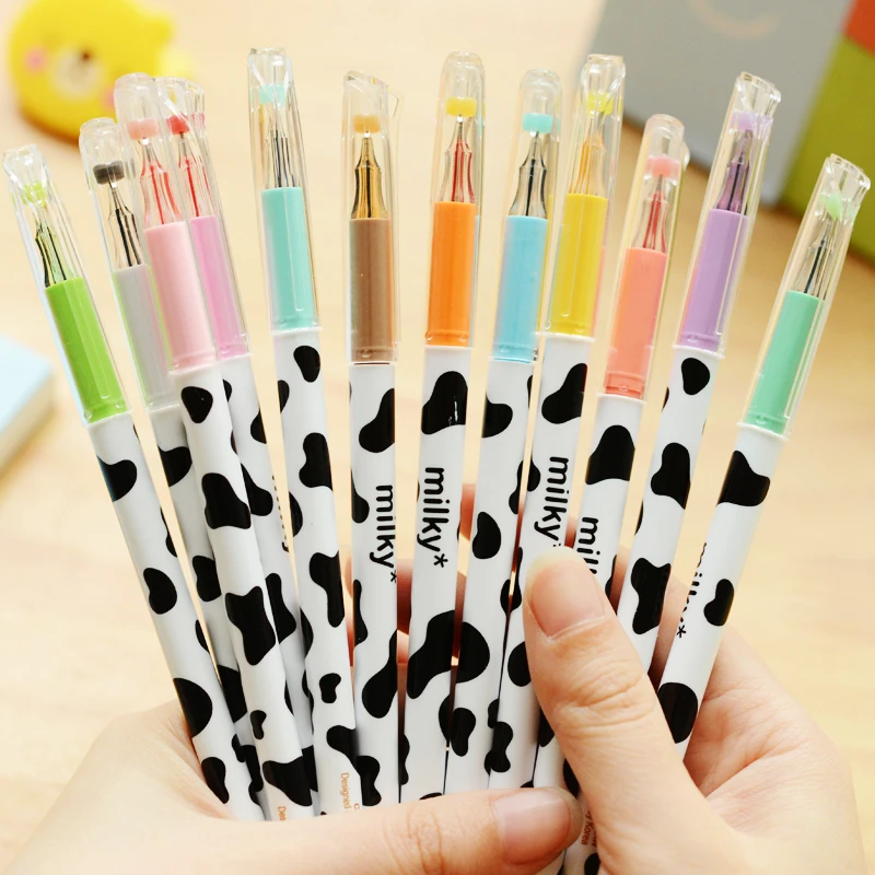 12 Pcs Milky Gel Pen Kawaii Cow Pens Canetas Escolar Japanese Stationery Zakka Papelaria Office Material School Supplies