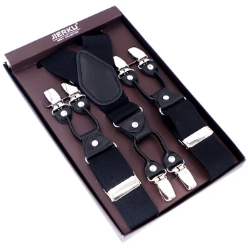 Fashion Suspenders Black leather 6 Clips Braces Male Vintage Casual  Suspensorio Trousers Strap Father/Husband's Gift 3.5*120cm