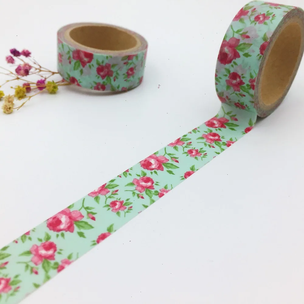 Lovely lift washi tape/wider 20mm*10m washi tape/green background red flower masking paper tape