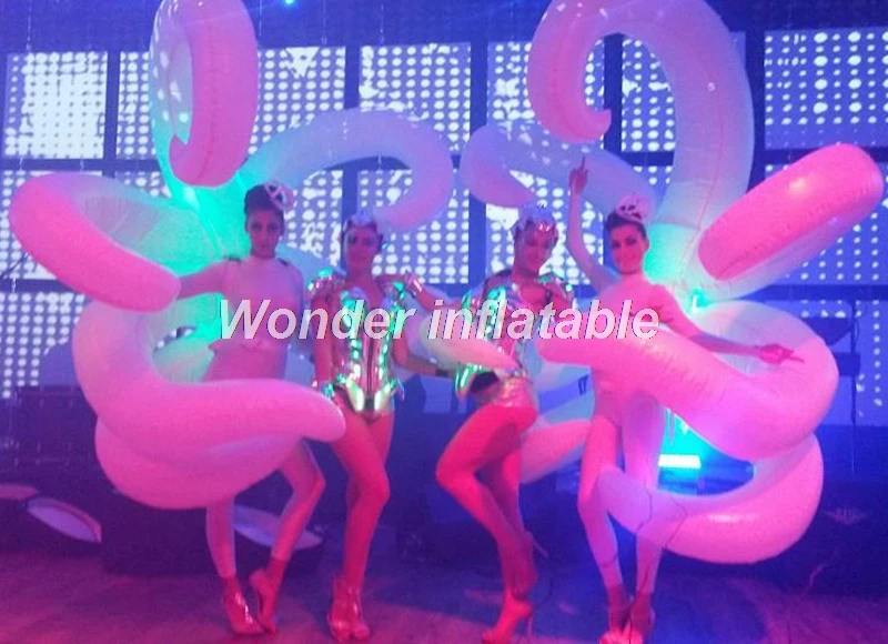 Beautiful LED illuminated 2m white inflatable octopus costume carnival inflatable performance costume for party dance