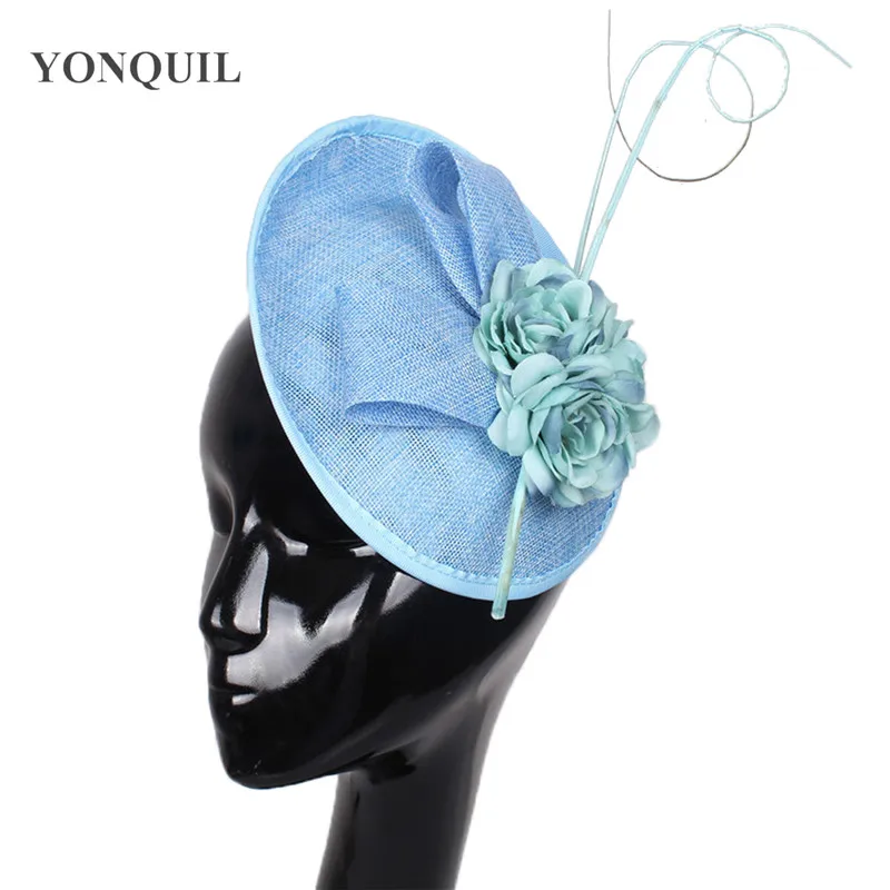 

Light Blue Imitation Sinamay Fascinators Hats Cocktail Hats Wedding Headwear Church Derby Hair Accessories New Arrival 16 Colors