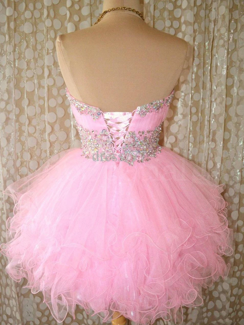 2022 Pink Ball Gown Homecoming ไม่มีที่สิ้นสุดลูกปัดสั้น Mini Graduation Party Gowns สำหรับสาวจริงภาพค็อกเทลชุด