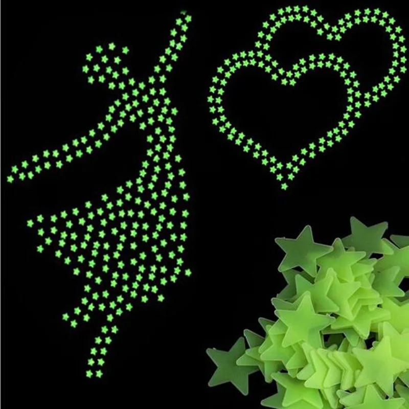 by DHL or EMS 100 pack 100pcs/ Pack Wall Stickers Stars Luminous Fluorescent Noctilucent Glow In The Dark For Kids Rooms