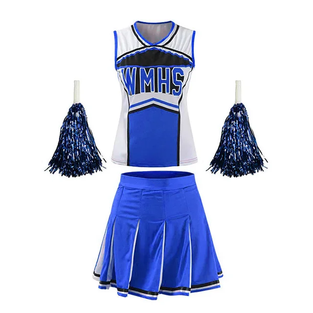 Football Cheerleader Ladies Glee Cheerleader Costume School Girl Full Outfits Fancy Dress Uniform plus size costume Pom Poms