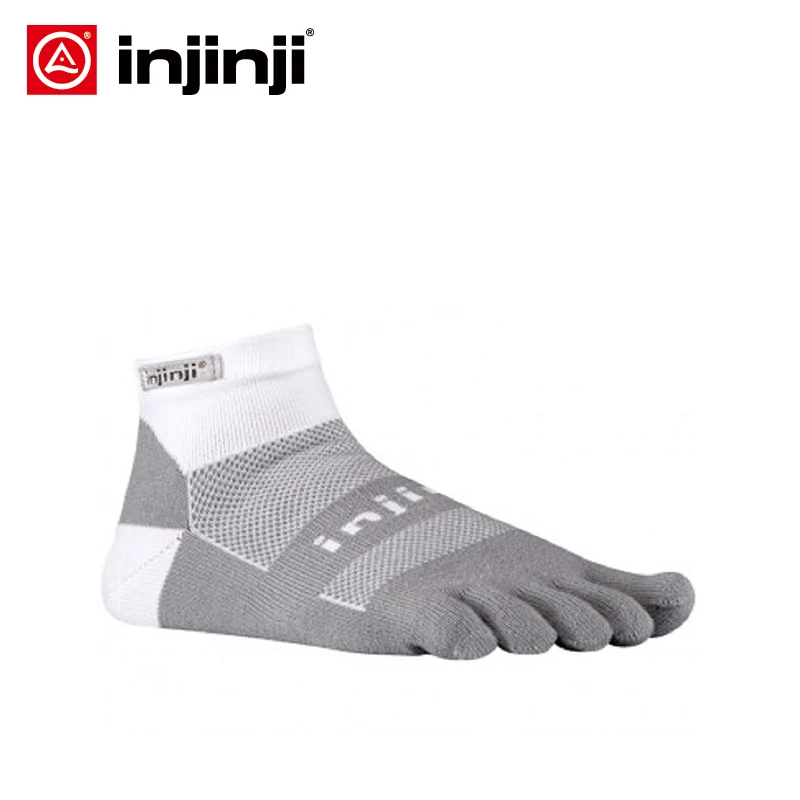 INJINJI Five-finger Cycling Socks MidWeight Mini-Crew Running Marathon Sweat-absorbent Coolmax Breathable Warm Toe Heated Mens