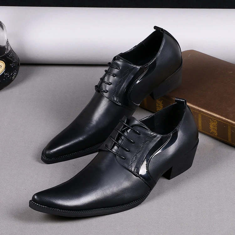 

Mens shoes high heels black genuine leather square toe oxford shoes for men slip on dress formal prom gents male zapatos hombre