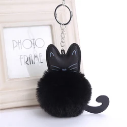 Original New Fluffy Rabbit Fur Ball Pompon Cat Keychain Female Pom Pom Bunny Fur Kitty Key Chain Women Bag Car Charm Gift