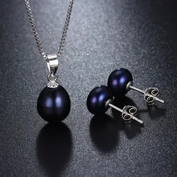 HENGSHENG Hot Sale Natural Black Pearl Set For Women,Fine Jewelry High Quality Stud Earring and Pendant, Wedding Jewelly Sets