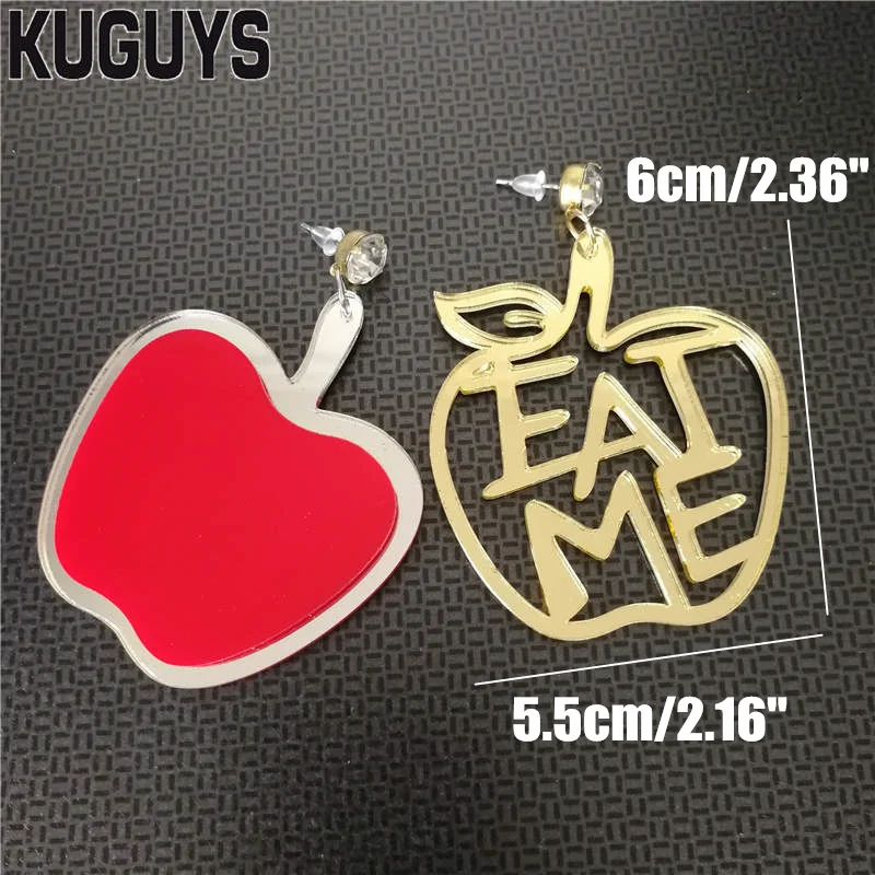 KUGUYS Acrylic Red Apple Dangle Earrings for Women Trendy Letter Jewelry 