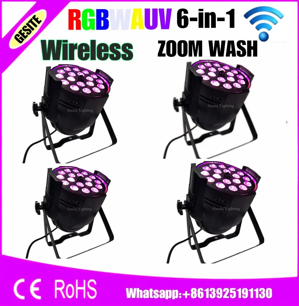 

4pcs/lot wireless control zoom RGBWA LED par can 18x18w 6 in 1 led par light