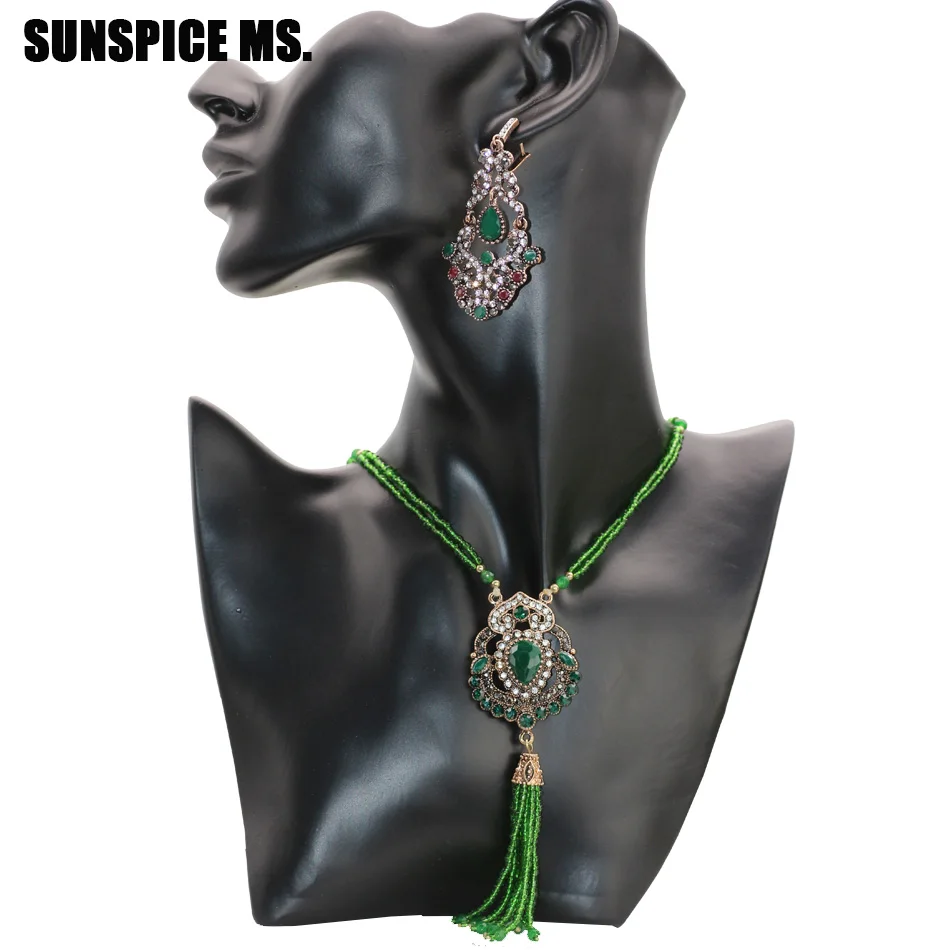 SUNSPICE MS African Beads Jewelry Sets Flower Drop Earrings Long Tassels Charm Necklace Bridal Ethnic Wedding Engagement Bijoux