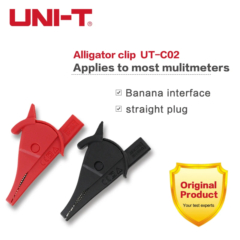 

1 Pair UNI-T UT-C02A Through Hole Alligator Clip Banana 80mm Crocodile Clip For Multimeter Probe Battery Test