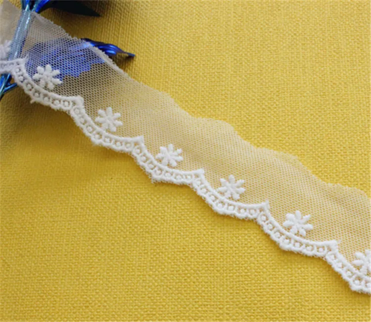 

Lace Trim 20 yard Ivory Gauze Mesh Tulle Cotton Embroidered Lace Fabric Ribbon Tapes 3cm 1.1" wide 1113607QL4K111