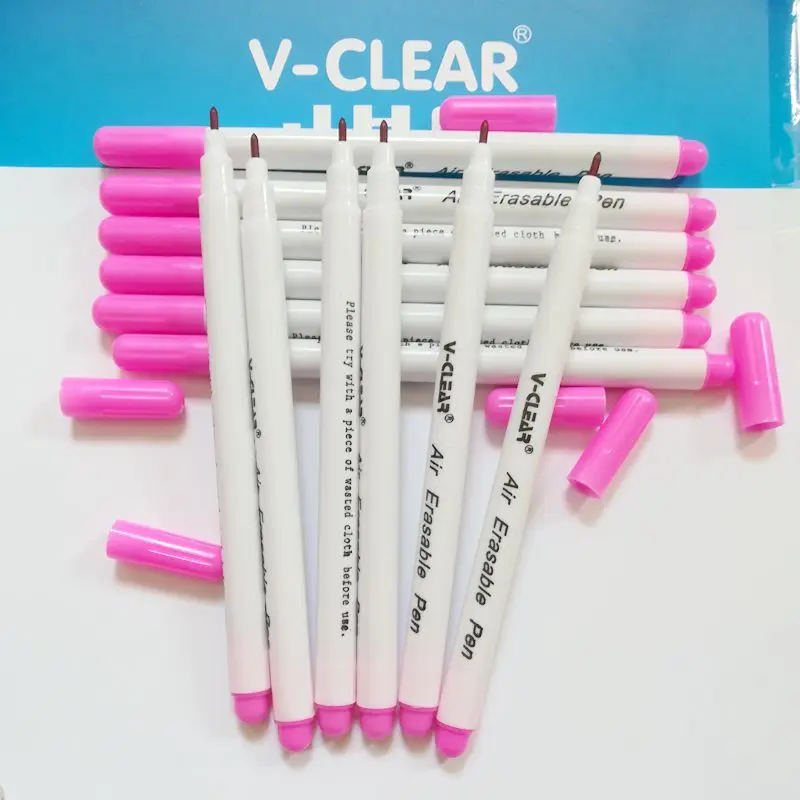 

VCLEAR Air Erasable Marking Pen Pink Color 12 pcs Textile Marker Clothing Chaco Ace Pen Auto Vanishing Marker Pen Invisible Pen