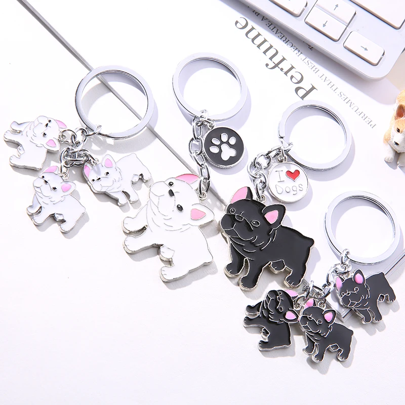 New Cartoon French Bulldog Dog Keychain Cute Doll Key Chain For Woman/Men/Kids Creative Couple Ins Bag Pendant Car Key Ring