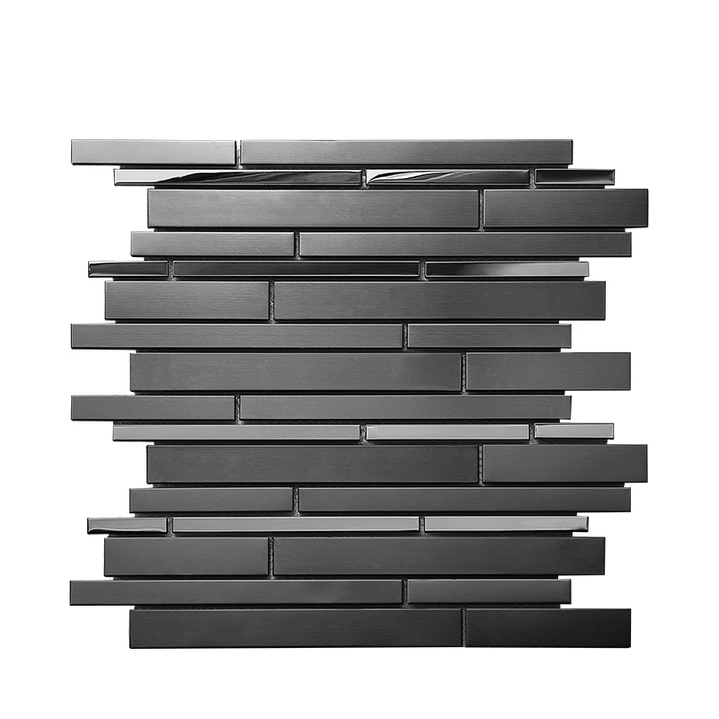 Interlocking Glossy Matt Black Metal Mosaic Tiles, for Kitchen Fireplace Living Room Wall Brick decoration