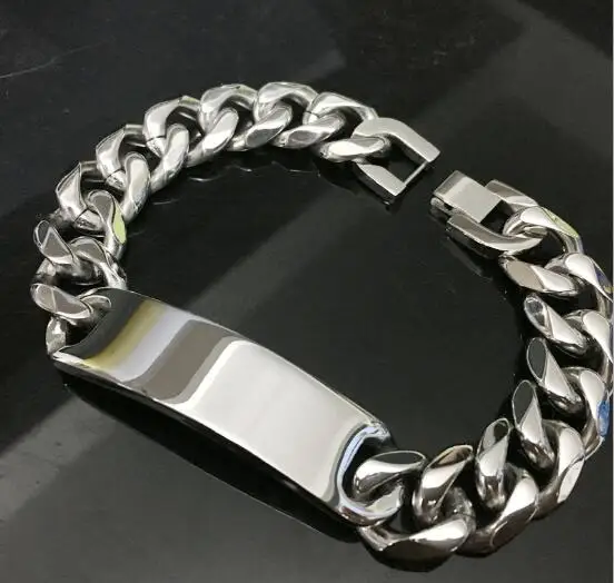 15mm WIDE FOR MENS TOP QUALITY STAINLESS STEEL CURB HEAVY HUGE SMOOTH ID BRACELET