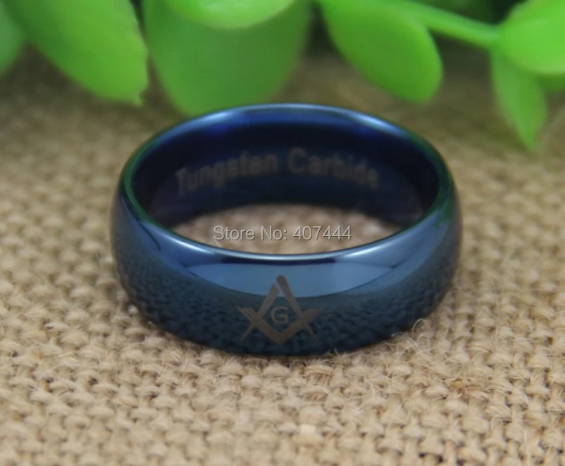 

Free Shipping YGK JEWELRY Hot Sale 8MM Masonic Comfort Fit The New Mens Fashion Blue Dome Tungsten Wedding Ring