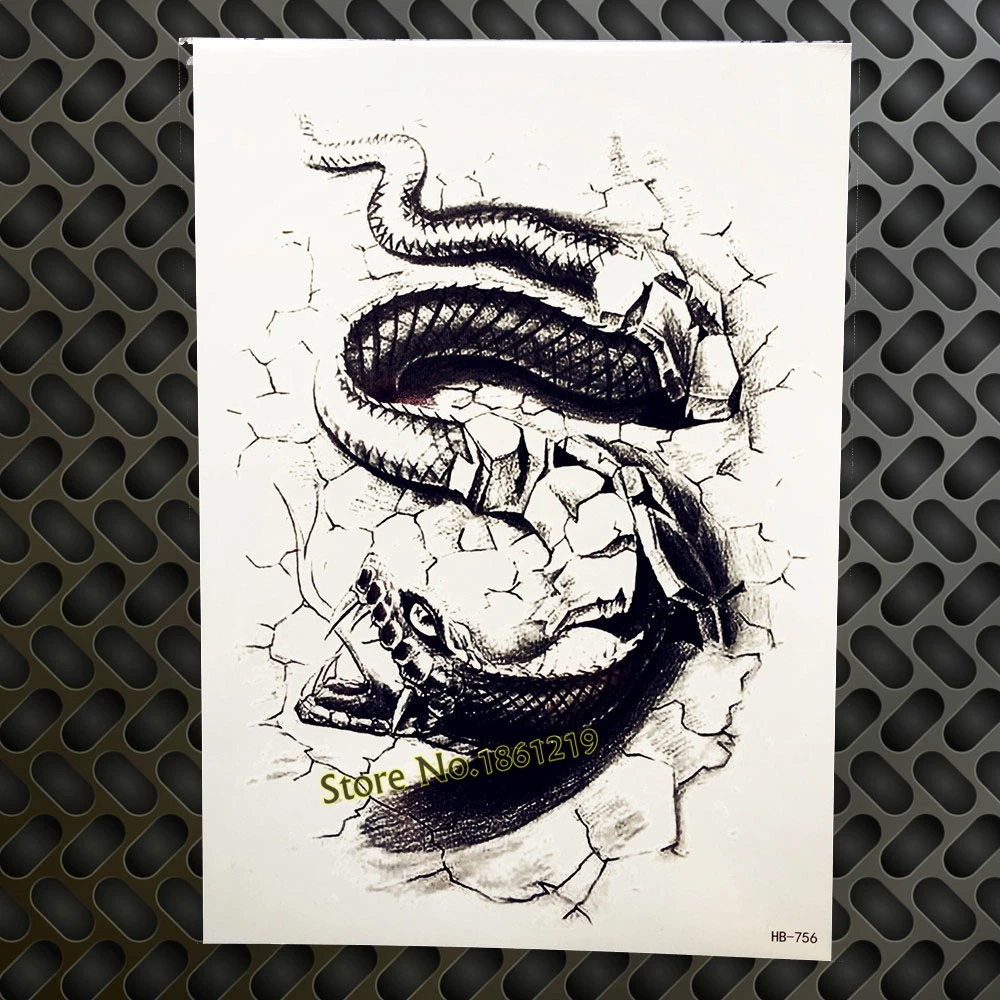 Vivid Large Black Cobra Snake Temporary Tattoo For Men Women 3D Body Art Tatoo 21x15cm Arm Chest Waterproof Fake Tattoo Stickers