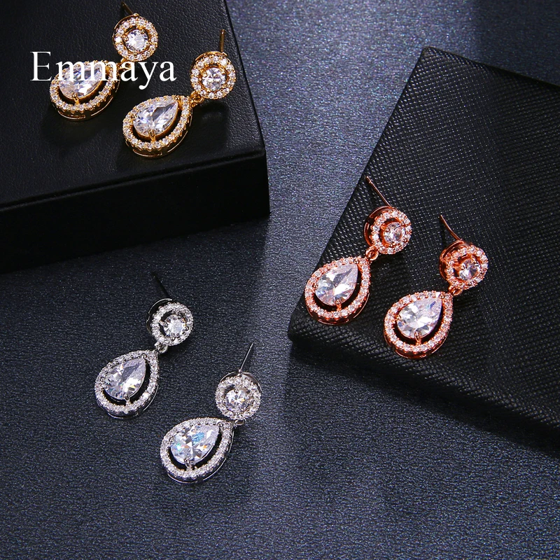 EMMAYA High Quality Teardrop Zircon Wedding Long Earrings Elegant Bridal Wedding Engagement Jewelry Accessories