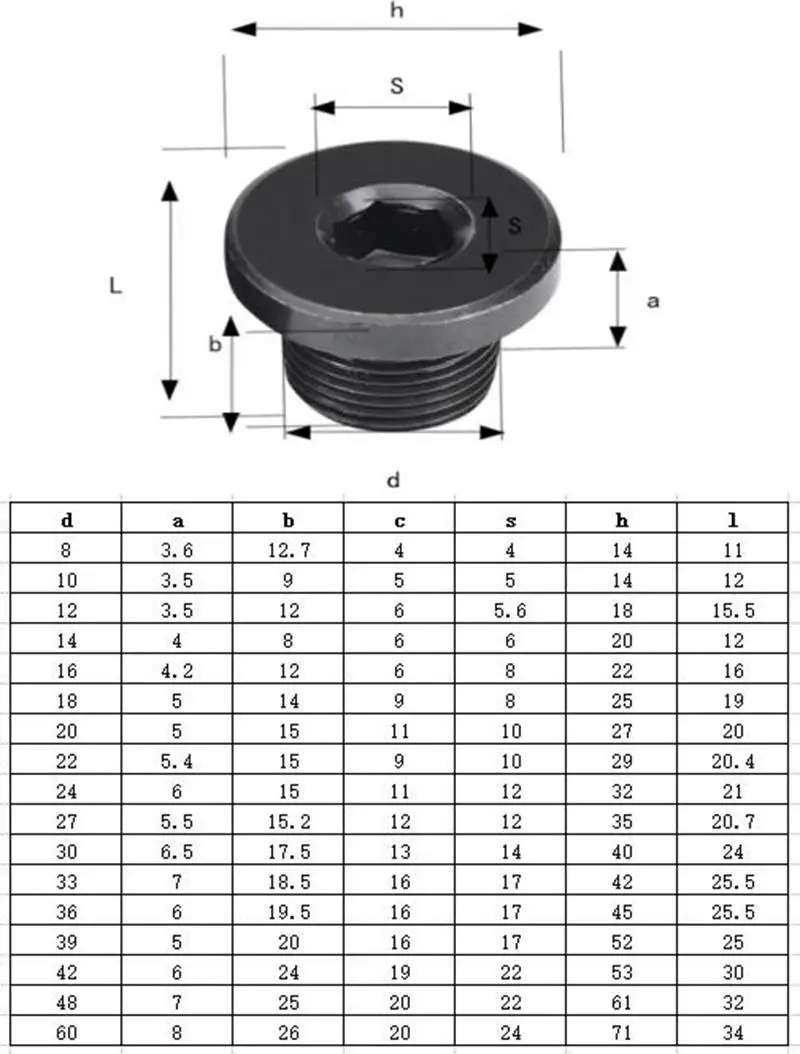 M8x1 M10x1 M10x1.5 M12x1 M12x1.25 M12x1.5 M14x1.5 Tapa de tapón de extremo de acero al carbono con brida Enchufe hexagonal Gas de aceite de vapor