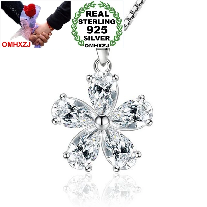 OMHXZJ Wholesale Fashion Sweet Pear Flower Woman Girl Gift Zircon 925 Sterling Silver Pendant Charms PE129 ( NO Chain Necklace )