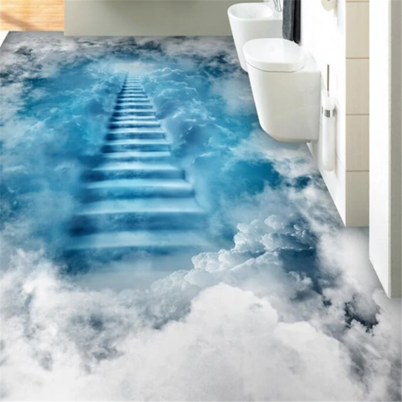 wellyu Custom 3D floor stickers Living room bedroom Self-adhesive floor paste cloud ladder 3D floor painting can be enlarged