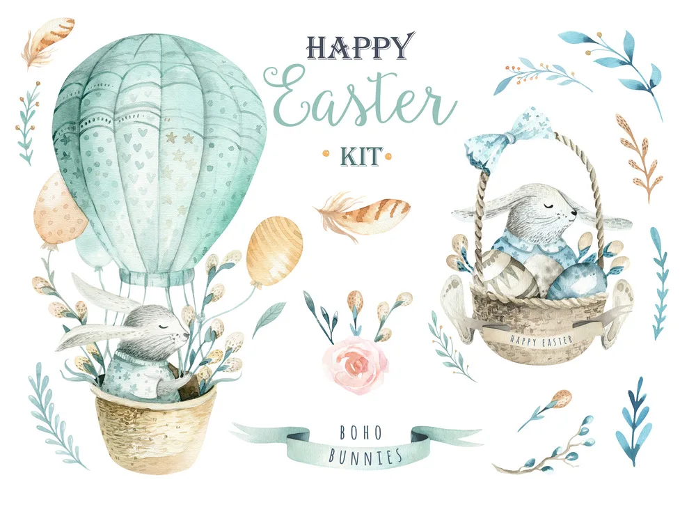 

Rabbit Hot Air Balloon Easter Foto Hintergrund Photo Studio Backgrounds Princess Backdrop E190127A107